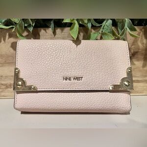 Nine West Blush Pink Pebbled Clutch Wallet with Gold Accents